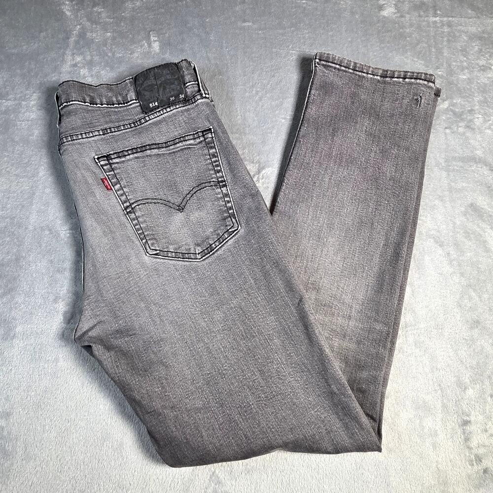 Levi's 514 36x34 Mens Faded Black Jeans actual 34x32